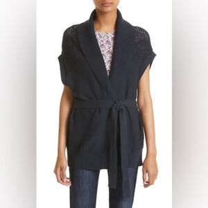 Rag And Bone Andi Organic Cotton Cardigan Sweater Wrap Belted Blue